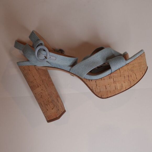 Veronica Beard Lalana Platform ankle Heels Blue Denim Women's Size 10 NEW - Picture 3 of 10